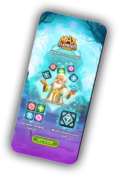 Promotiescherm voor de Max Elements-slot in de VillaSpin Casino-lobby met maximaal 25.000x de inzet